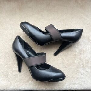 Tod's EU 41 fit like 10 Black & Brown Leather Mary Jane Stiletto Heel Pump Italy